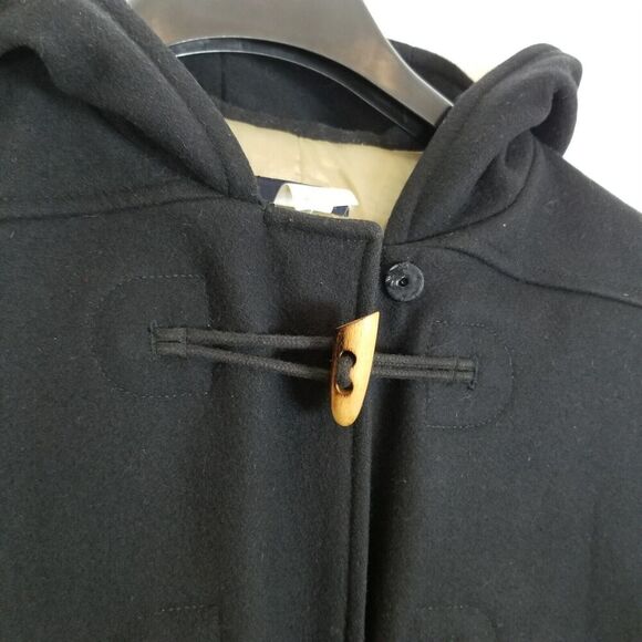 J.Crew Women Wool Blend Duffle Coat Size S Black Hooded Button Up Trench Jacket - Picture 4 of 8